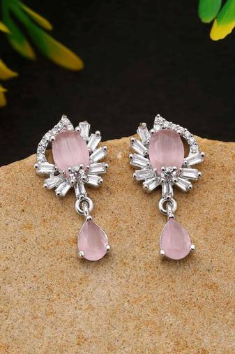 Pink color american diamond earrings