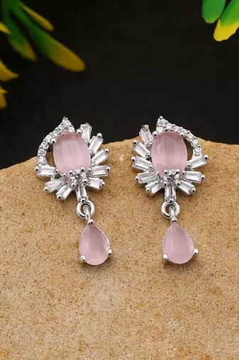 Pink color american diamond earrings