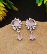 Pink color american diamond earrings