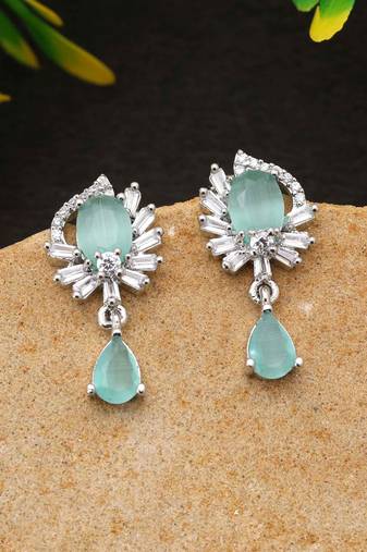 Pista green color american diamond earrings