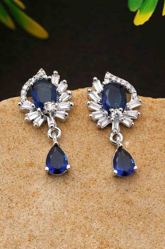 Blue color american diamond earrings