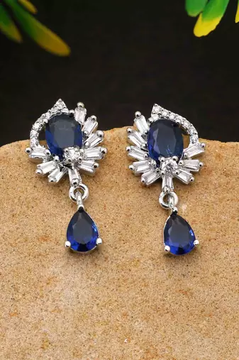 Blue color american diamond earrings