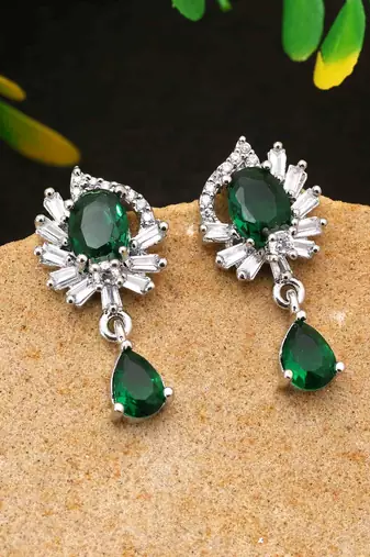 Green color american diamond earrings