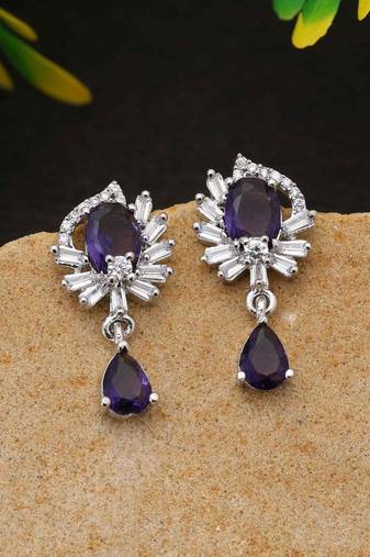 Purple color american diamond earrings