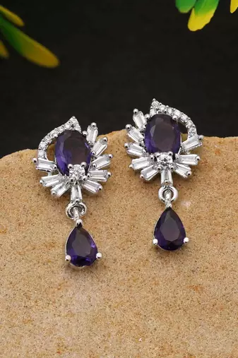 Purple color american diamond earrings