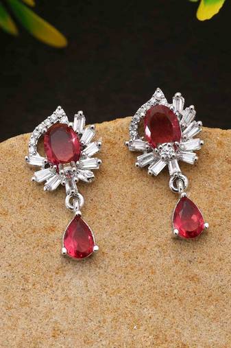 Ruby color american diamond earrings