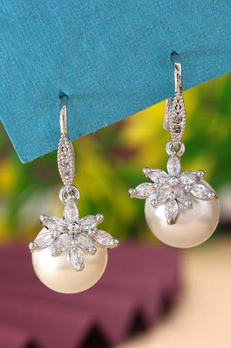 Silver color american diamond earrings