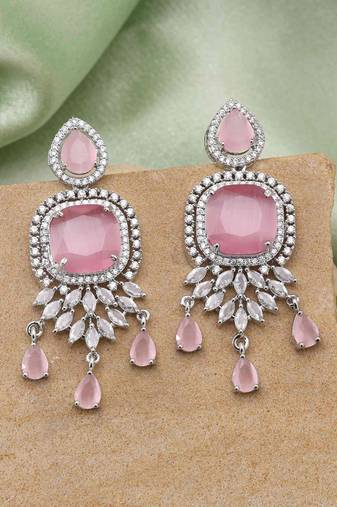 Pink color american diamond earrings