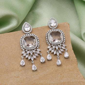 Silver color american diamond earrings 1