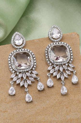 Silver color american diamond earrings