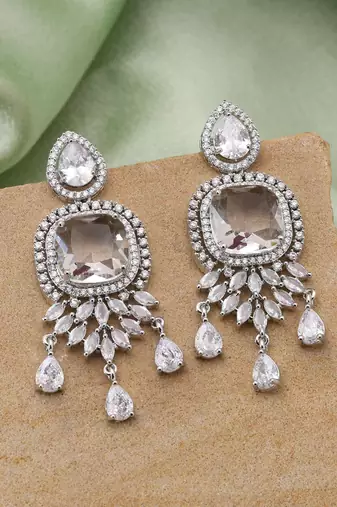 Silver color american diamond earrings