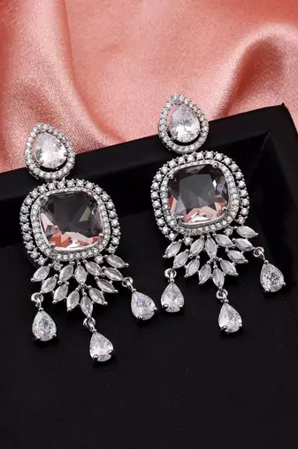 Silver color american diamond earrings