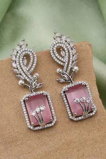 Pink color american diamond earrings