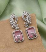 Pink color american diamond earrings