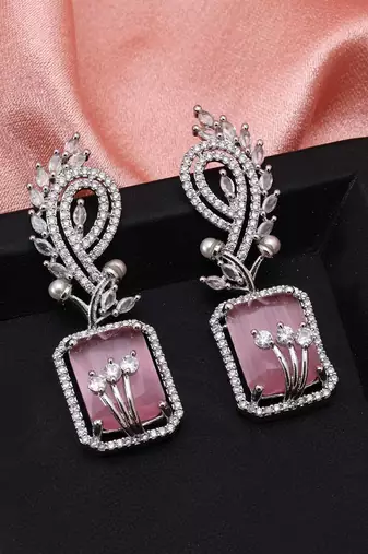Pink color american diamond earrings