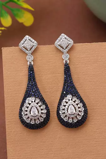 Blue color american diamond earrings