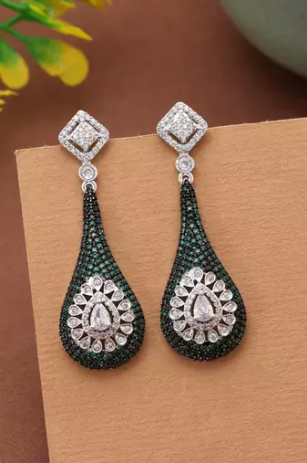 Green color american diamond earrings