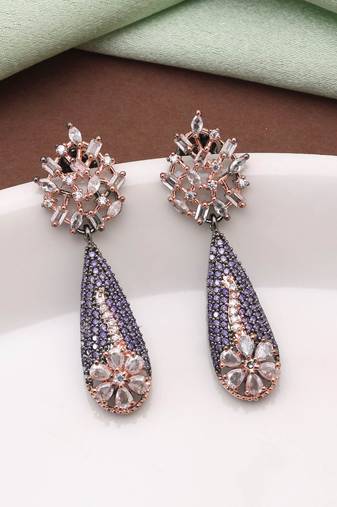 Purple color american diamond earrings