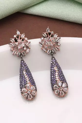 Purple color american diamond earrings