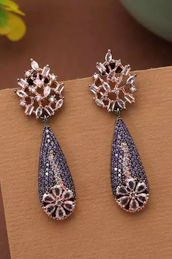 Purple color american diamond earrings