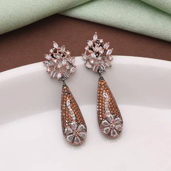 Orange color american diamond earrings 1