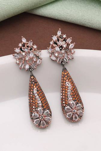 Orange color american diamond earrings