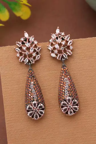 Orange color american diamond earrings