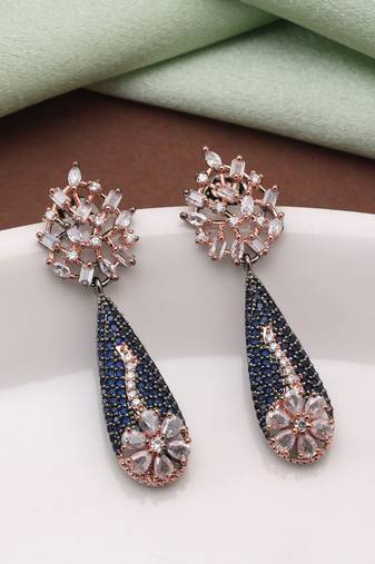 Blue color american diamond earrings