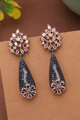 Blue color american diamond earrings