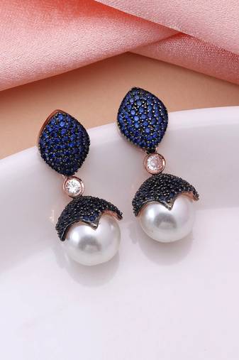 Blue color american diamond earrings