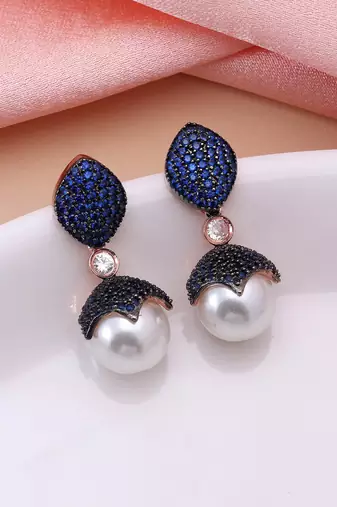 Blue color american diamond earrings