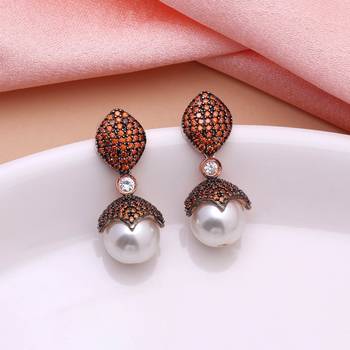 Orange color american diamond earrings 1