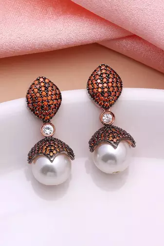 Orange color american diamond earrings