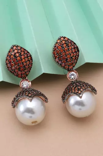Orange color american diamond earrings