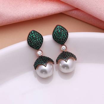 Green color american diamond earrings 1