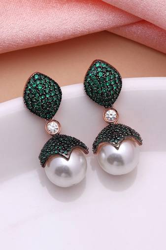 Green color american diamond earrings