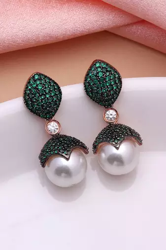 Green color american diamond earrings