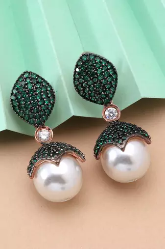 Green color american diamond earrings