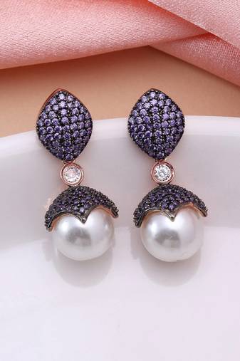 Purple color american diamond earrings