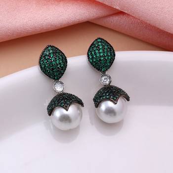 Green color american diamond earrings 1