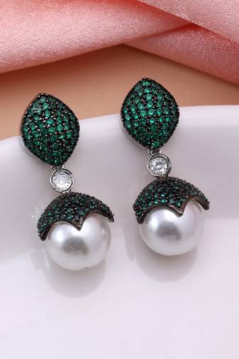 Green color american diamond earrings