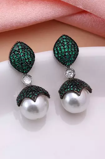 Green color american diamond earrings