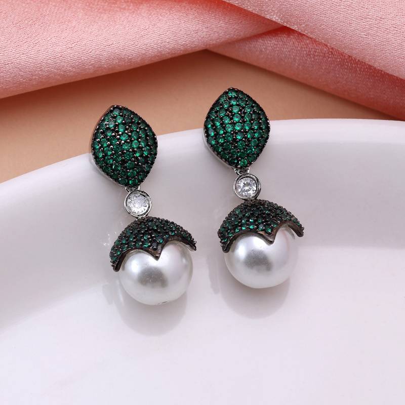 Green color american diamond earrings