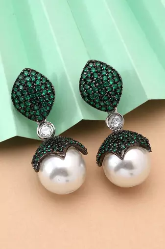 Green color american diamond earrings