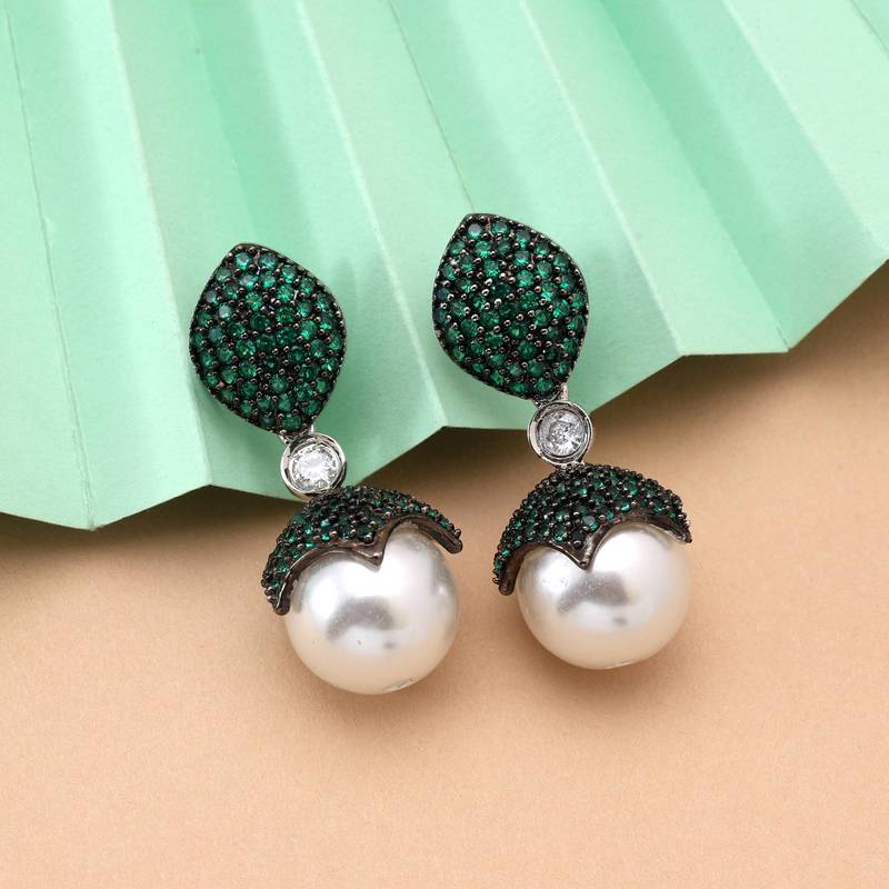 Green color american diamond earrings