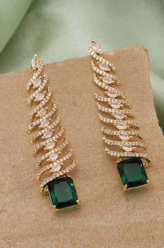 Green color american diamond earrings