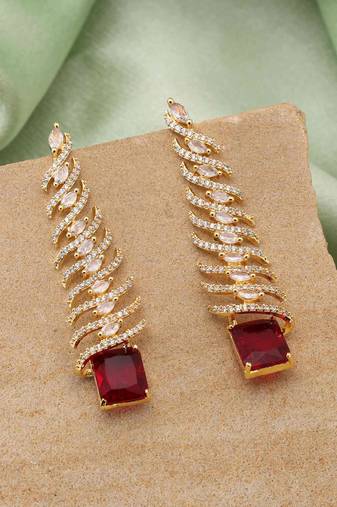 Maroon color american diamond earrings