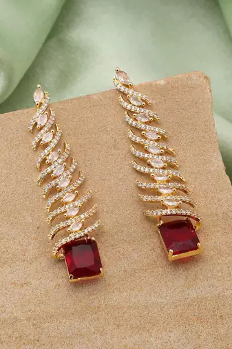 Maroon color american diamond earrings