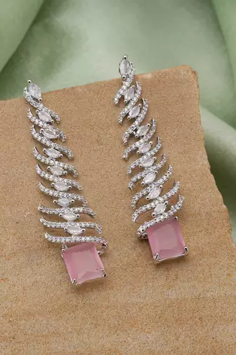 Pink color american diamond earrings