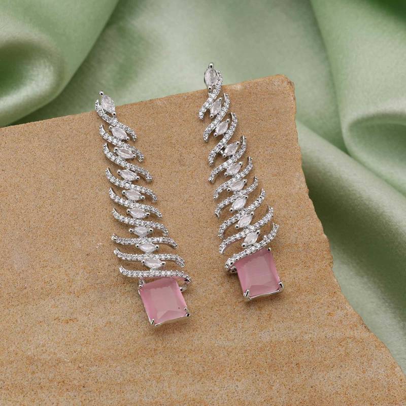 Pink color american diamond earrings
